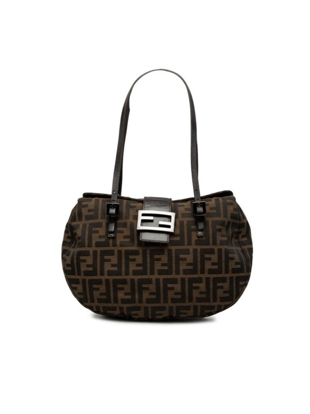 Fendi Zucca Tote Shoulder Bag Brown Canvas Leather